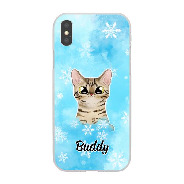 Personalized Phone Case, Up To 3 Cats, Gift For Cat Lovers, Winter Theme, Cats And Snowflake