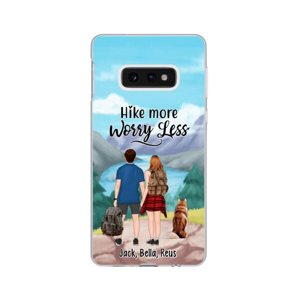 Personalized Phone Case, Hiking Couple With Dogs, Gift For Hikers