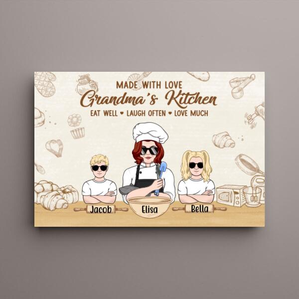 Made With Love Grandma's Kitchen - Personalized Gifts Custom Cooking Canvas for Grandmother for Mom, Cooking