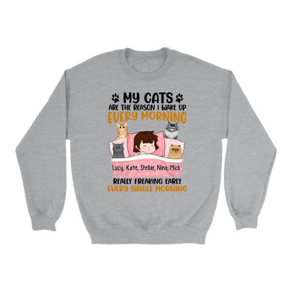 Personalized Shirt, Sleeping With Cats, My Cats Are The Reason I Wake Up Every Morning Really Freaking Early Every Single Morning, Gift For Cat Lovers