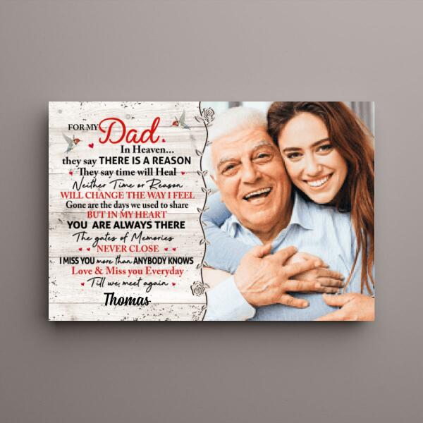 For My Dad in Heaven - Personalized Photo Upload Gifts, Custom Memorial Canvas for Dad, Memorial Gifts