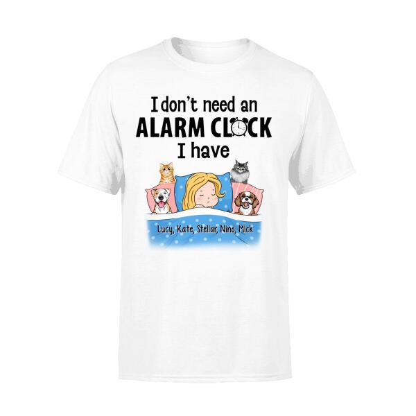Personalized Shirt, Sleeping With Pets, I Don't Need An Alarm Clock, Gift For Dog Lovers, Cat Lovers