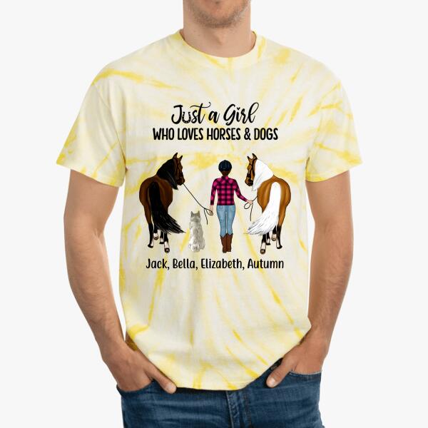 Personalized Shirt, Just a Girl Who Loves Horses and Dogs, Gifts For Horse and Dog Lovers
