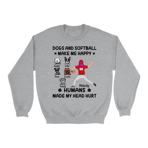 Dogs And Softball Make Me Happy - Personalized Shirt For Her, Dog Lovers, Softball