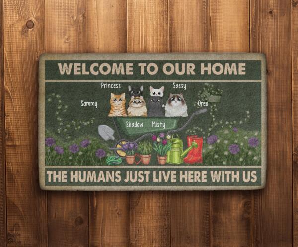 Welcome to Our Home - Personalized Gifts Custom Cat Doormat for Family, Cat Lovers, Gardeners Gifts