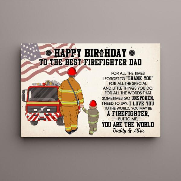 To the Best Firefighter Dad - Personalized Gifts Custom Firefighter Canvas for Dad, Firefighter Gifts
