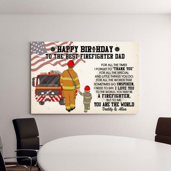 To the Best Firefighter Dad - Personalized Gifts Custom Firefighter Canvas for Dad, Firefighter Gifts