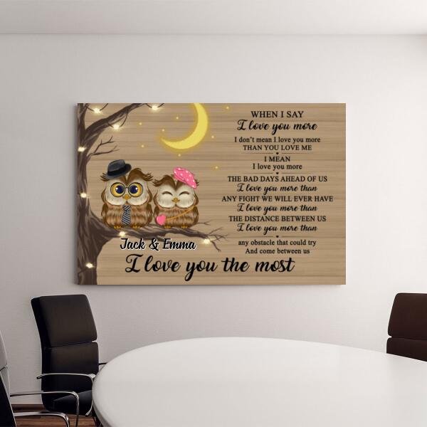 I Love You The Most - Personalized Canvas For Couples, Him, Her, Owl