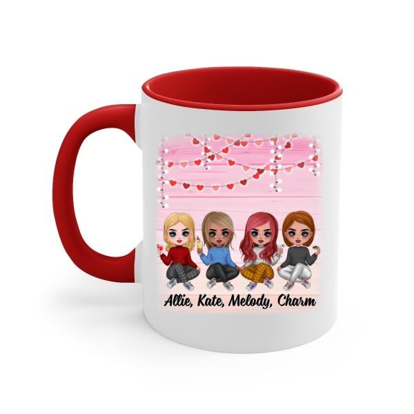 Up To 4 Chibi Happy Single Awareness Day - Personalized Mug For Her, Friends, Valentine's Day