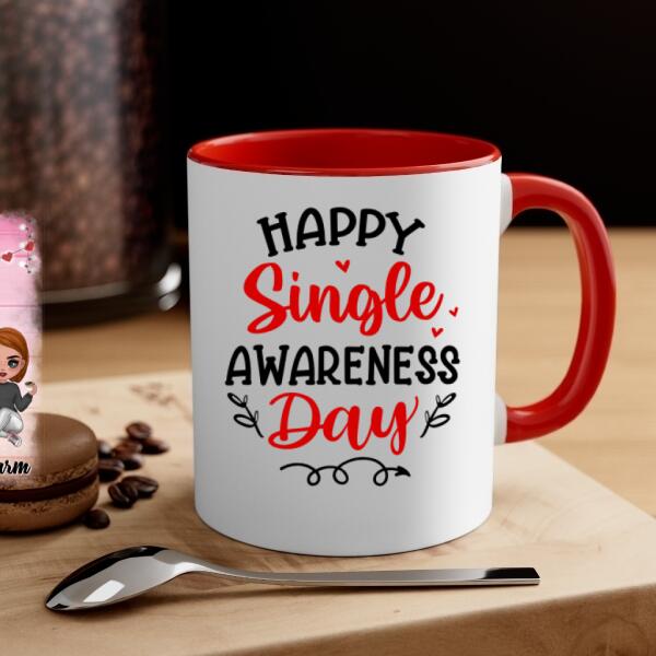 Up To 4 Chibi Happy Single Awareness Day - Personalized Mug For Her, Friends, Valentine's Day
