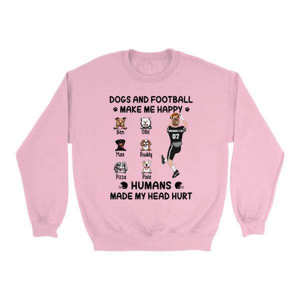 Up To 6 Dogs Dogs And Football Make Me Happy - Personalized Shirt Dog Lovers, Football