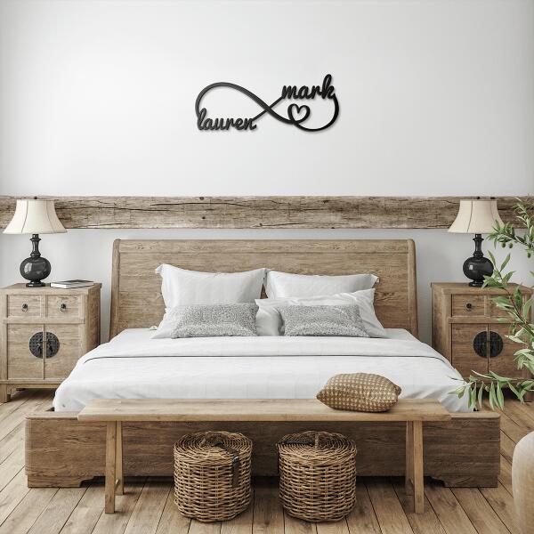 Infinity Sign Containing Names Monogram - Personalized Metal Sign For Couples