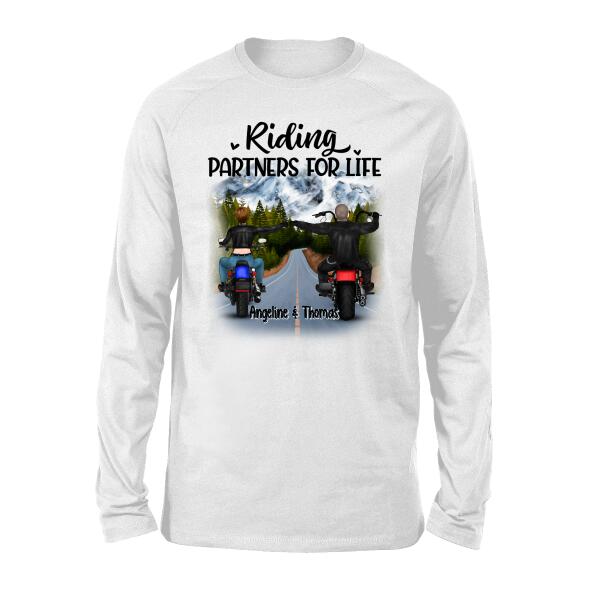 Biker Couple Riding Partners For Life - Personalized Shirt For Him, Her, Motorcycle Lovers