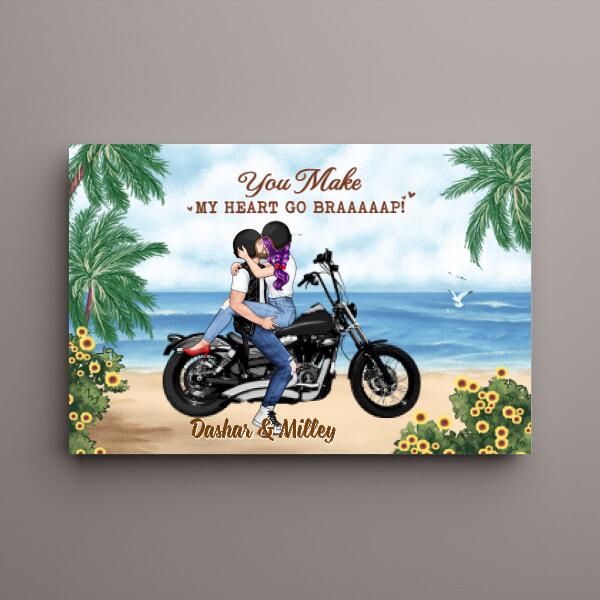 Kissing Couple - Personalized Canvas For Him, For Her, Motorcycle Lovers