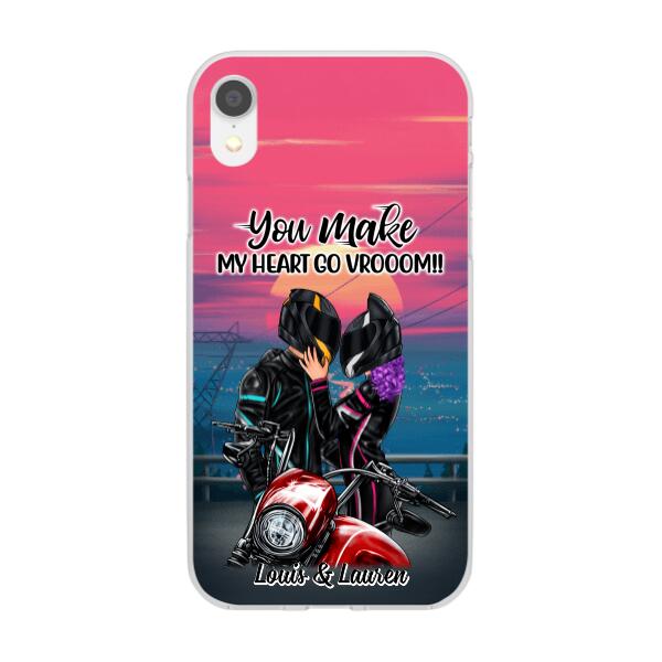You Make My Heart Go Vrooom - Personalized Phone Case For Couples, Him, Her, Motorcycle Lovers