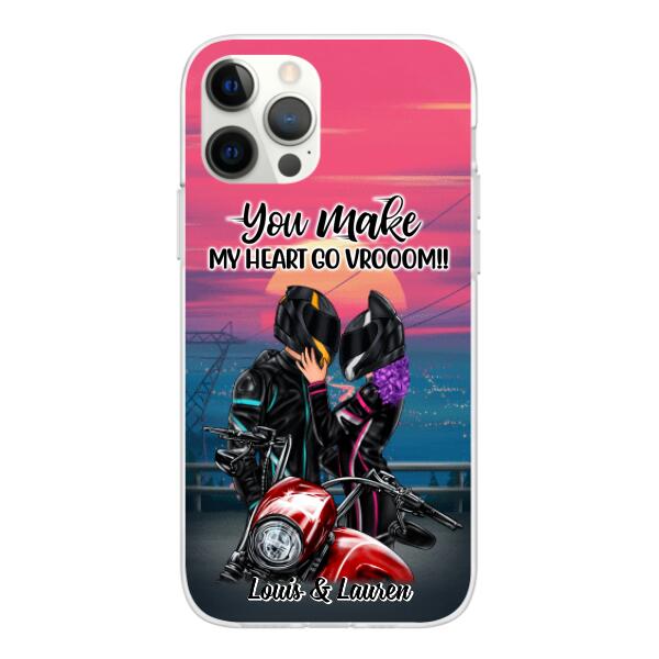 You Make My Heart Go Vrooom - Personalized Phone Case For Couples, Him, Her, Motorcycle Lovers
