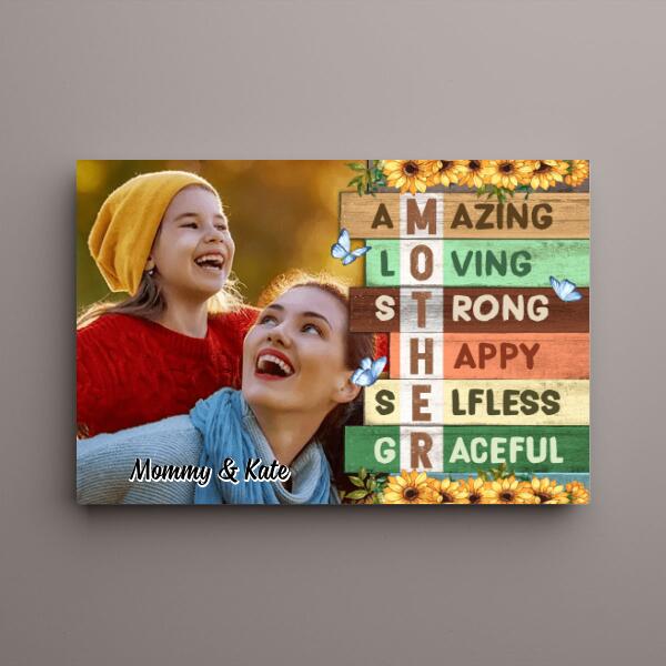 Mother Amazing Loving Strong - Personalized Photo Upload Gifts Custom Canvas for Mom