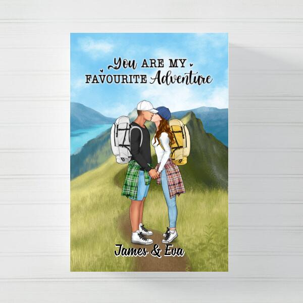 Kissing Hiking Couple - Personalized Poster For Her, Him