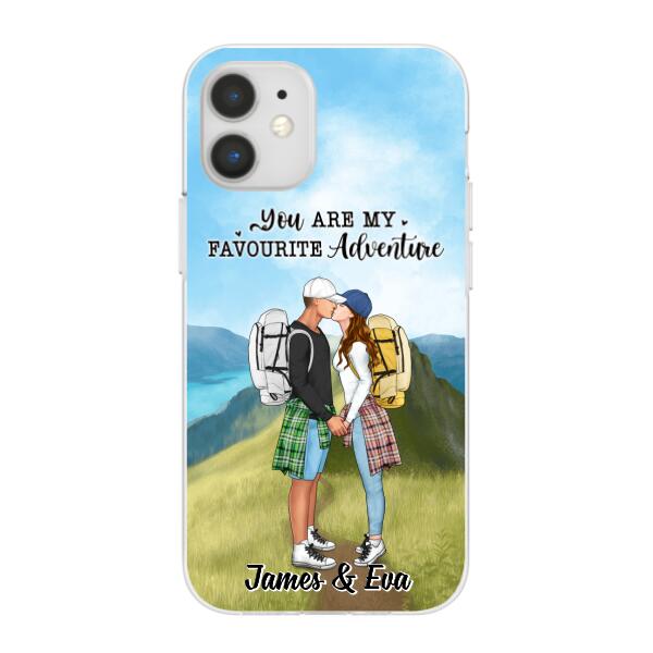 Kissing Hiking Couple - Personalized Phone Case For Her, Him