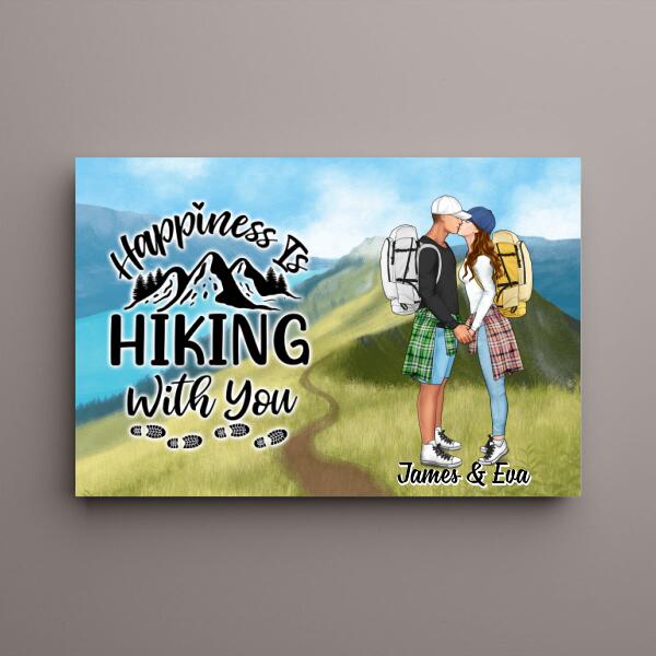 Kissing Hiking Couple - Personalized Canvas For Her, Him