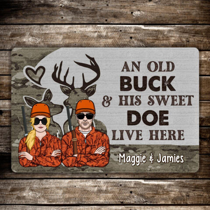An Old Buck and His Sweet Doe - Personalized Gifts Custom Hunting Doormat for Couples, Hunting Lovers
