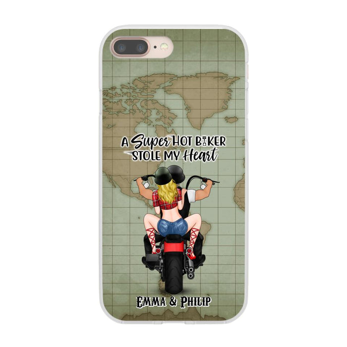 A Super Hot Biker Stole My Heart - Personalized Phone Case For Couples, Motorcycle Lovers