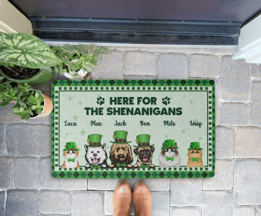 Here for the Shenanigans - Cat Lovers, Dog Personalized Gifts Custom Doormat