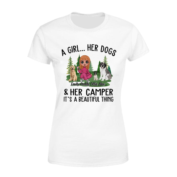 Camping Girl And Her Dogs - Personalized Shirt For Dog Lovers, Chibi, Camping