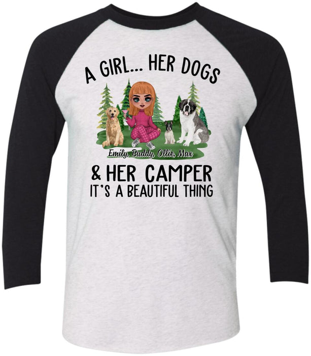 Camping Girl And Her Dogs - Personalized Shirt For Dog Lovers, Chibi, Camping