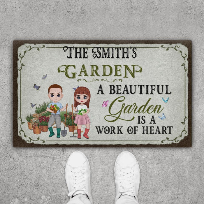 A Beautiful Garden Is A Work Of Heart - Personalized Doormat For Couples, Her, Him, Gardener