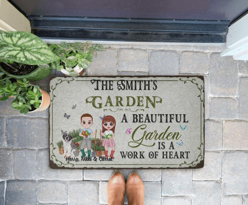 A Beautiful Garden Is A Work Of Heart - Personalized Doormat For Her, Him, Gardener, Dog, Cat Lovers