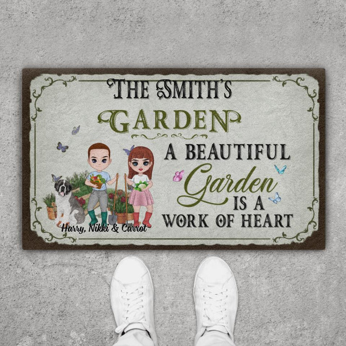 A Beautiful Garden Is A Work Of Heart - Personalized Doormat For Her, Him, Gardener, Dog, Cat Lovers