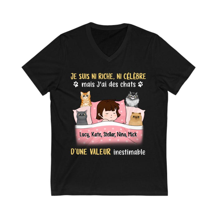 Je Suis Ni Riche Ni Célèbre Mais J'ai Des Chats - Personalized Shirt For Him, Her, Cat Lovers