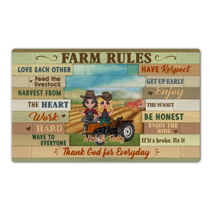 Farm Rules - Personalized Doormat For Couples, Him, Her, Friends, Farmer
