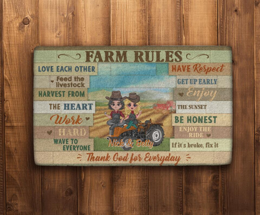 Farm Rules - Personalized Doormat For Couples, Him, Her, Friends, Farmer