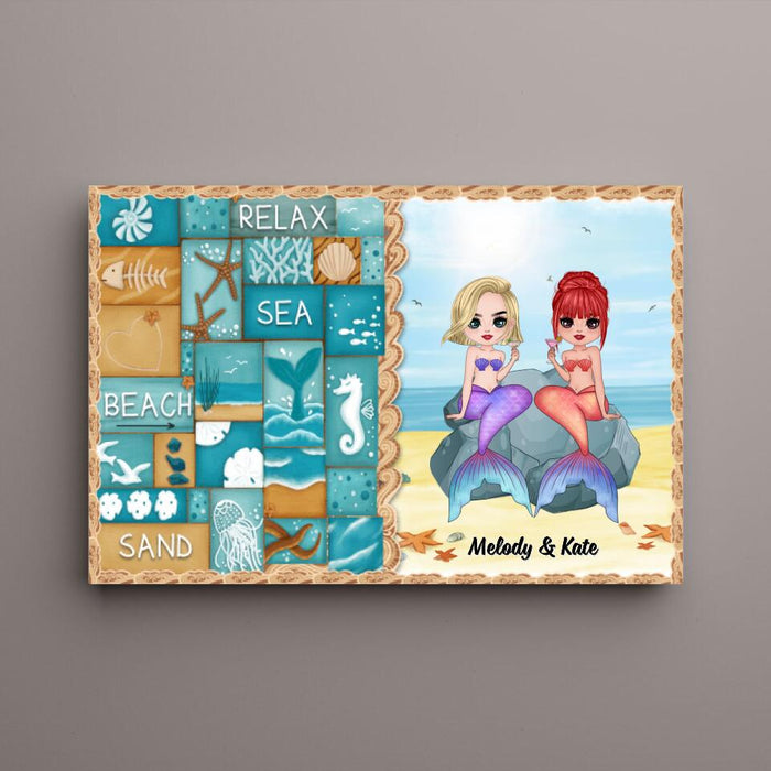 Up To 6 Chibi Relax Sea Beach Sand - Personalized Canvas For Her, Friends, Sister, Mermaid
