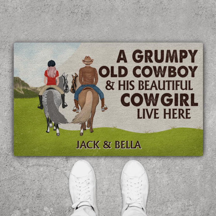 A Grumpy Old Cowboy and His Beautiful Cowgirl - Horse Personalized Gifts Custom Doormat for Couples
