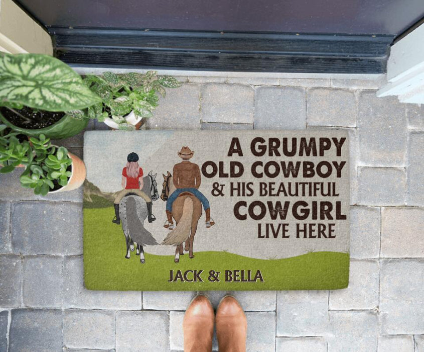 A Grumpy Old Cowboy and His Beautiful Cowgirl - Horse Personalized Gifts Custom Doormat for Couples
