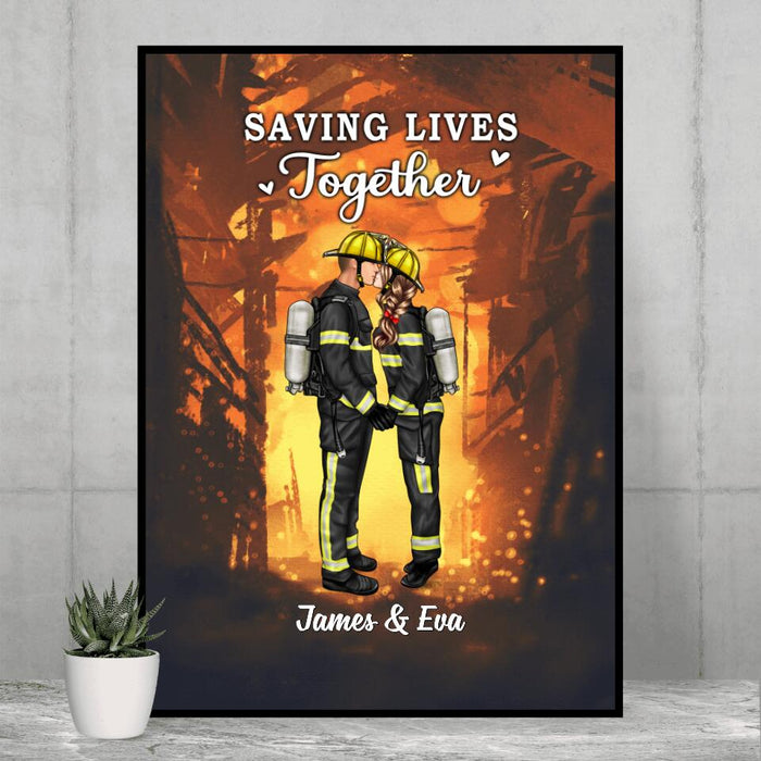 Saving Lives Together - Personalized Poster Firefighter, EMS, Nurse, Police Officer, Military