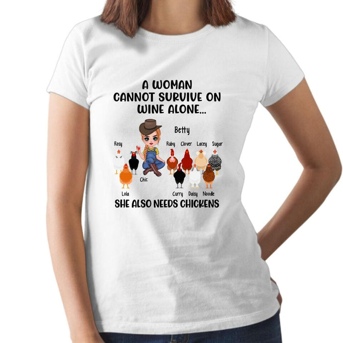 Up To 10 Chickens A Woman Cannot Survive On Wine Alone - Personalized Shirt For Her, Chicken Lovers