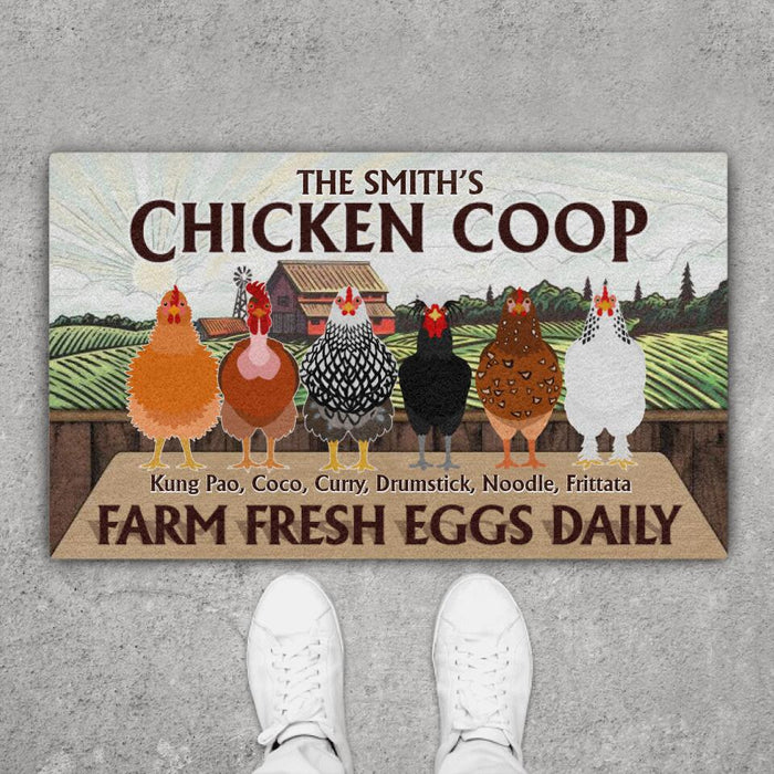 Chicken Coop Farm Fresh Eggs Daily - Farmer Personalized Gifts Custom Doormat for Family