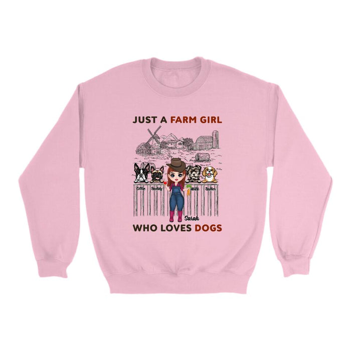 Just a Farm Girl Who Loves Dogs - Personalized Gifts Custom Farmer Shirt for Dog Mom, Farmer