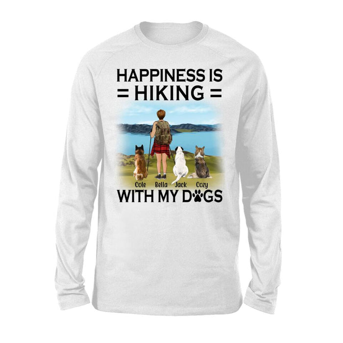 Personalized Shirt, Woman Hiking With Her Dogs, Custom Gift For Hiking And Dog Lovers