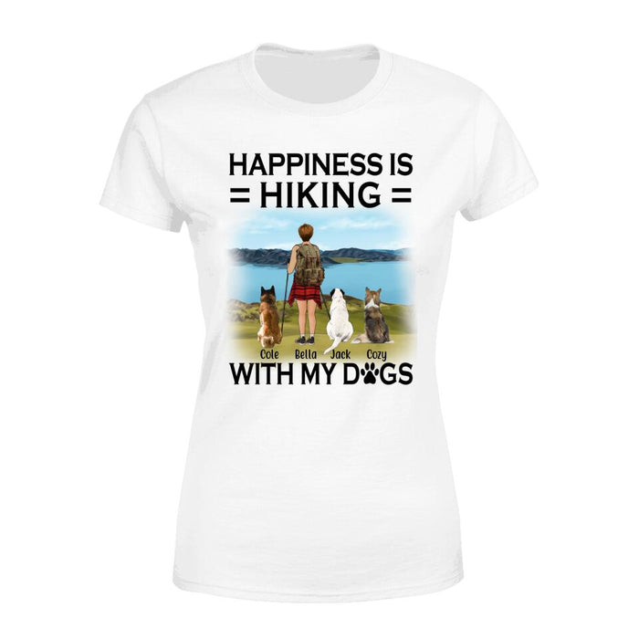 Personalized Shirt, Woman Hiking With Her Dogs, Custom Gift For Hiking And Dog Lovers