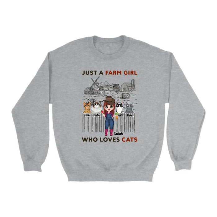 Just a Farm Girl Who Loves Cats - Personalized Gifts Custom Farmer Shirt for Cat Mom, Farmer