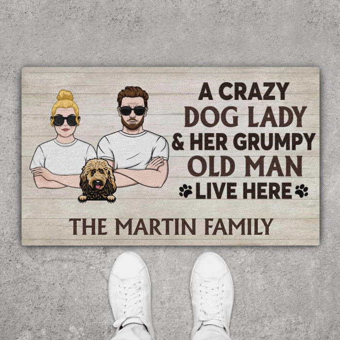 A Crazy Dog Lady And Her Grumpy Old Man - Personalized Doormat For Him, Her, Dog Lovers