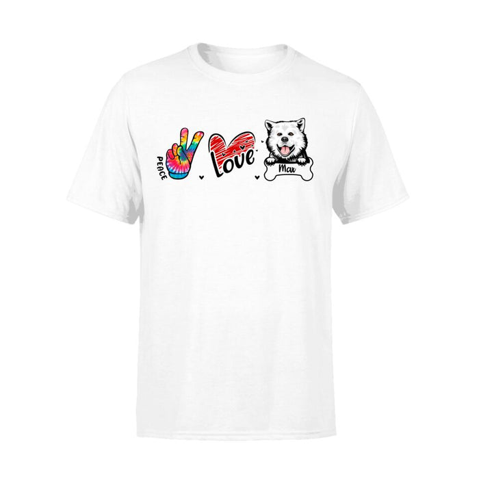 Peace Love Dog - Personalized Gifts Custom Dog Lovers Shirt For Dog Dad, Dog Lovers