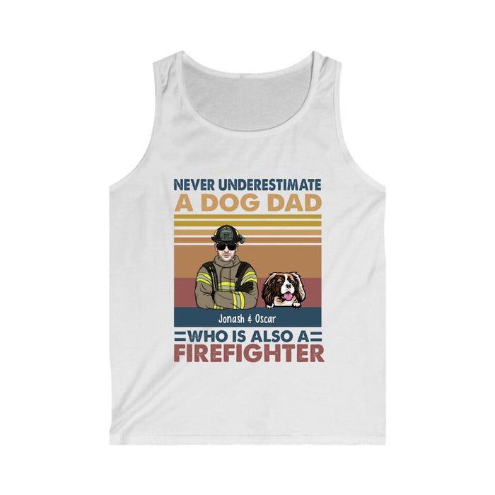 Never Underestimate A Dog Dad - Personalized Gifts Custom Firefighters Shirt For Dog Dad, Firefighters
