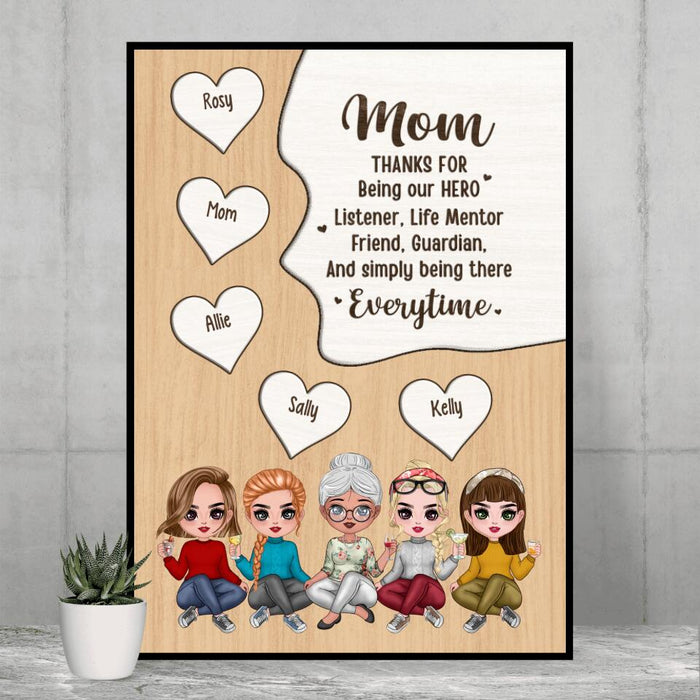 Up to 4 Daughters Mom - Thanks for Being Our Hero - Personalized Gifts Custom Poster for Daughter and Mom