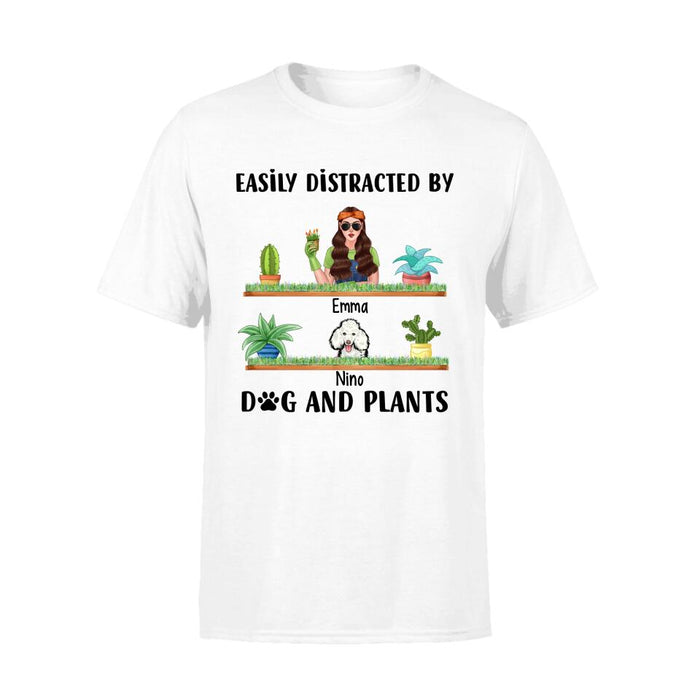 Easily Distracted by Dogs and Plants - Personalized Gifts Custom Gardener Shirt for Dog Mom, Gardeners Gifts